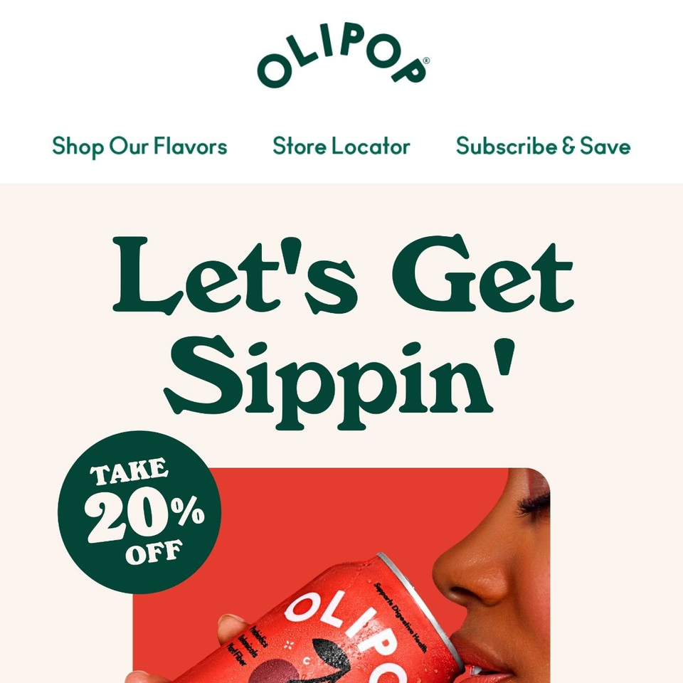OLIPOP email: 20% win-back offer and 30% subscription incentive
