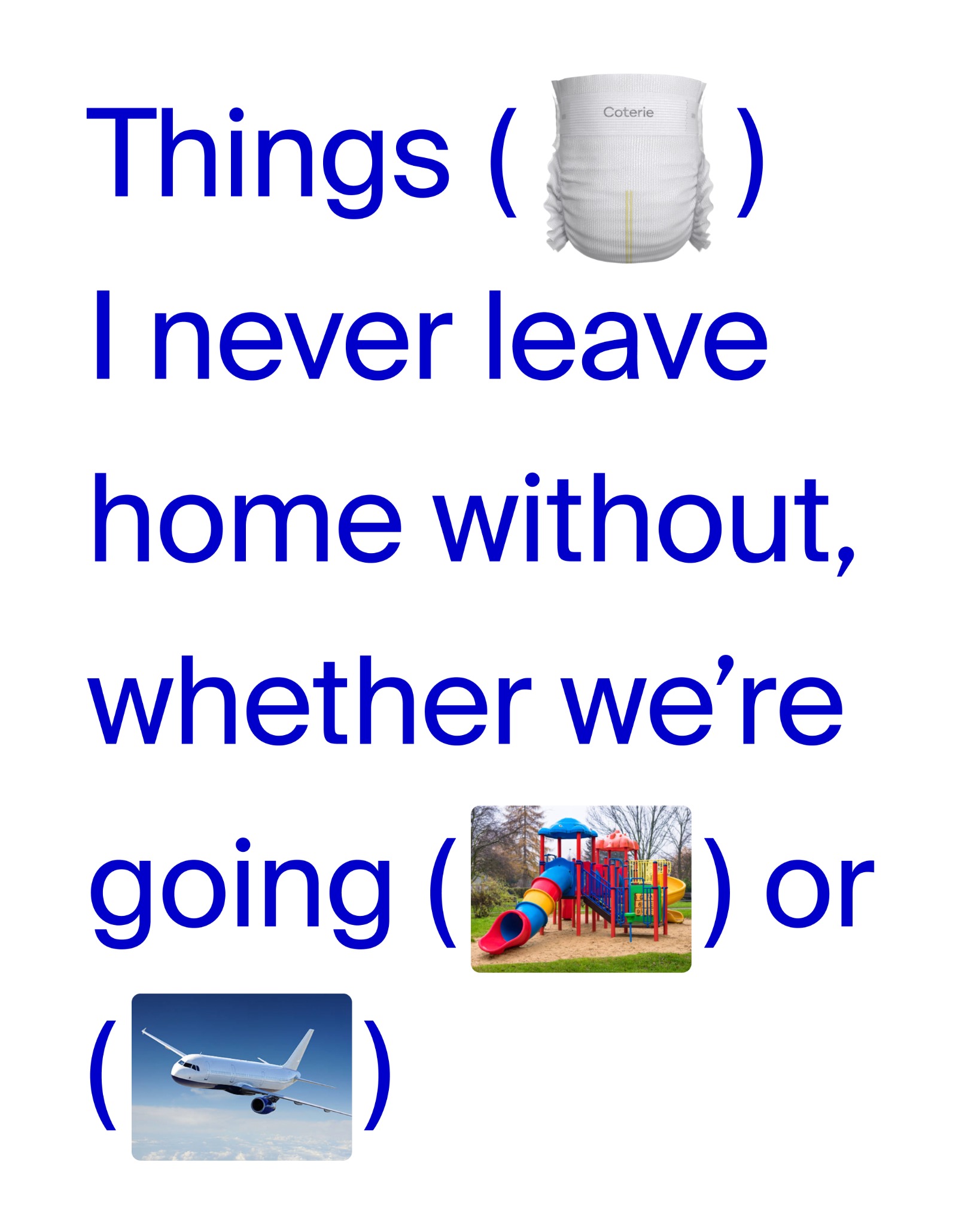 Coterie — Diaper travel checklist built from text and small images