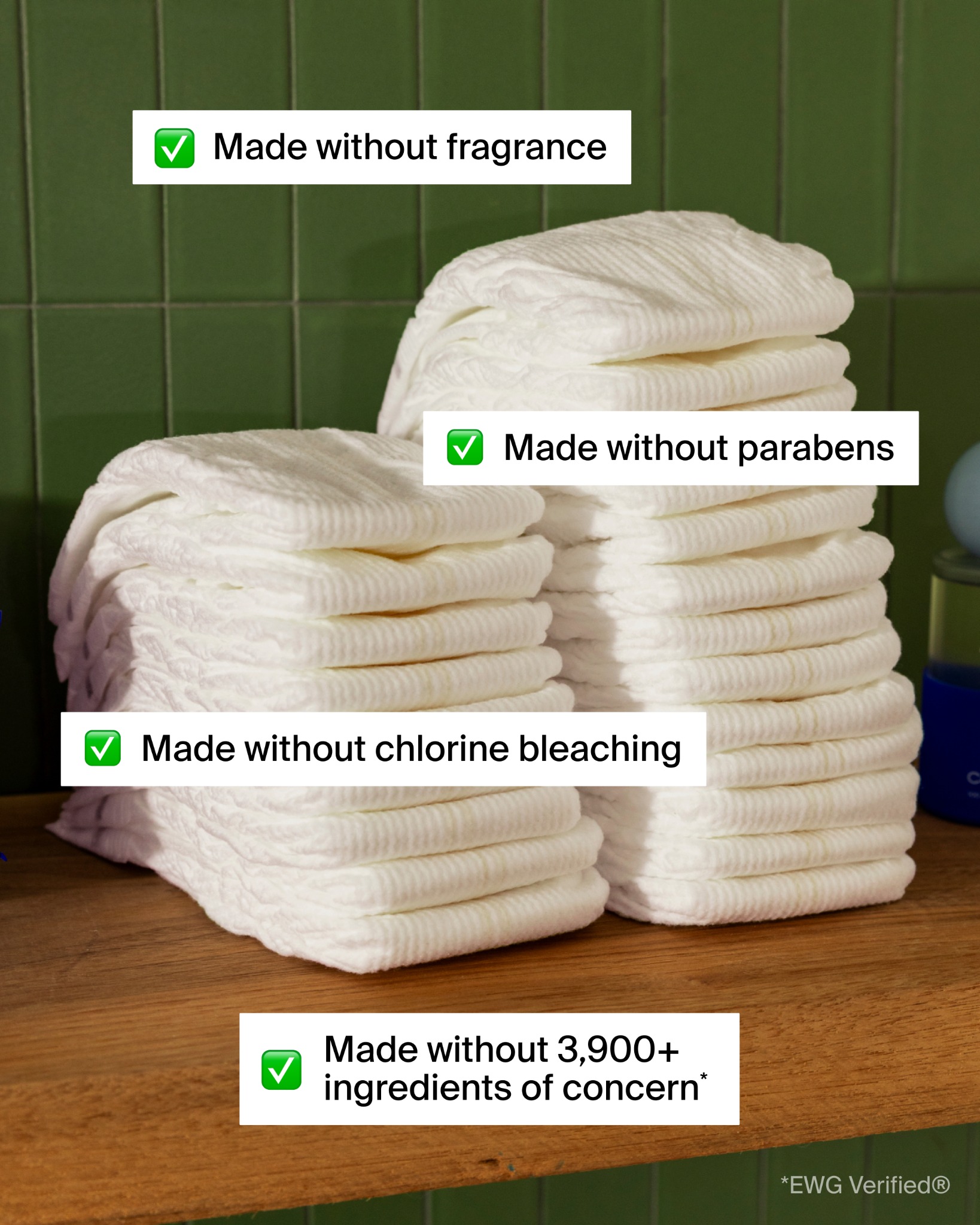 Coterie — Stacked diapers with ingredient-exclusion callouts