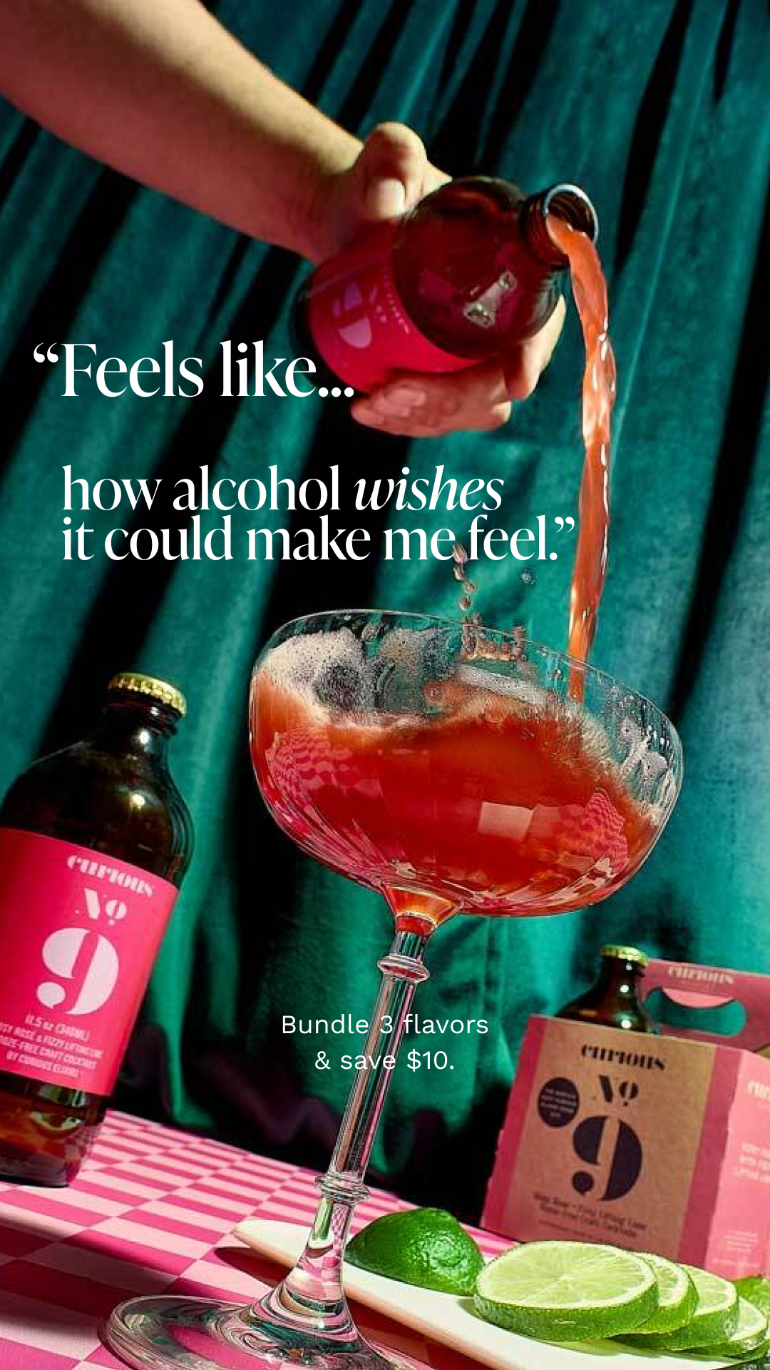 Curious Elixirs — Curious No. 9 pour with a three-flavor bundle offer