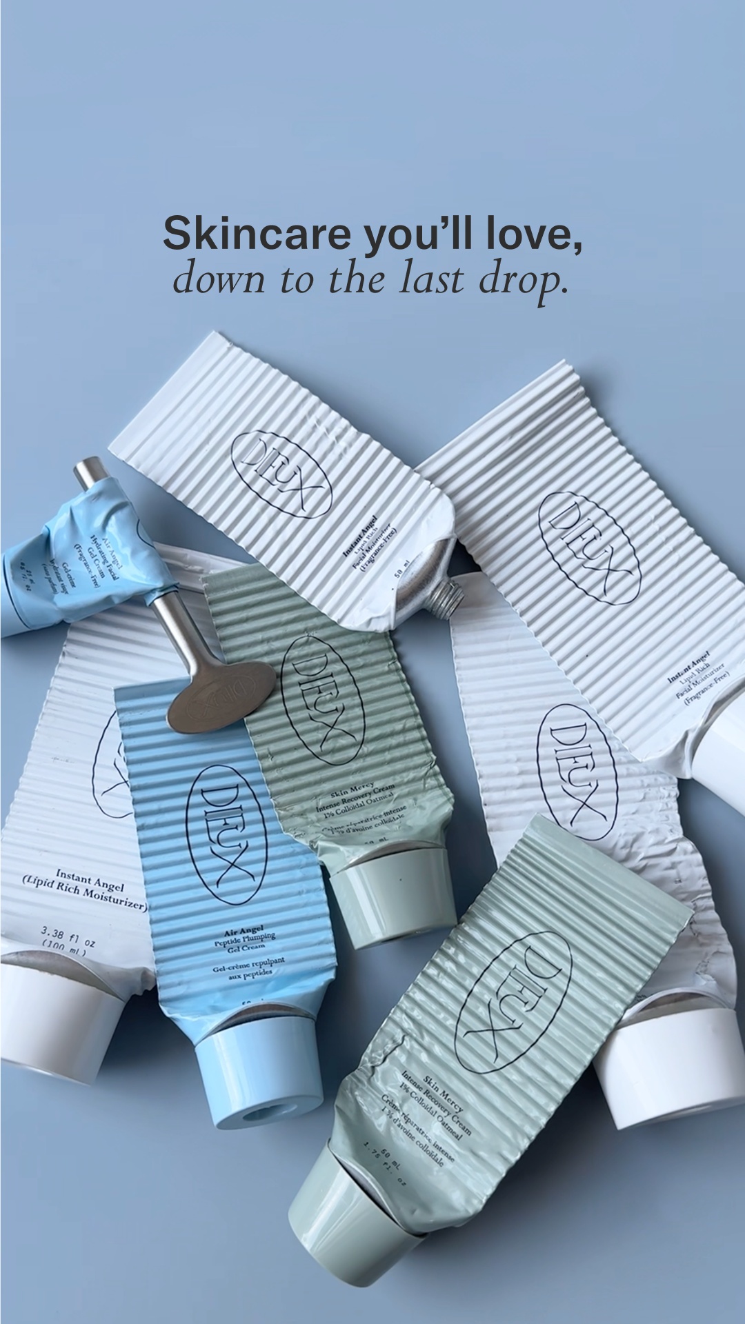 Dieux — Crimped moisturizer tubes with a tube-squeezing key