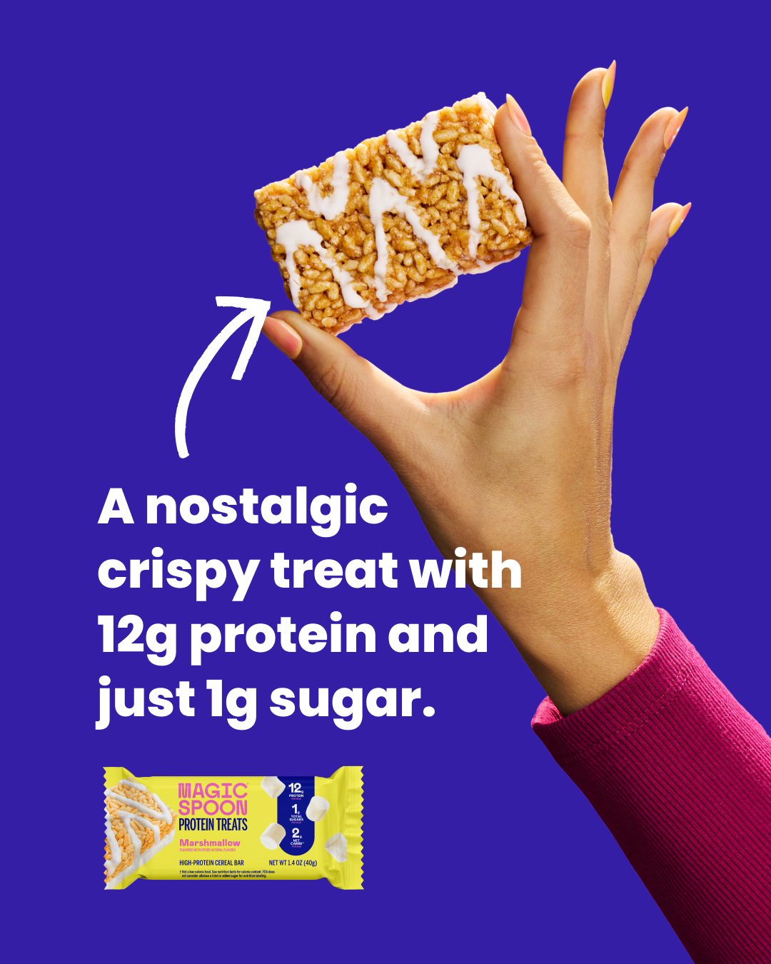 Magic Spoon — Peanut Butter Protein Treat held above its wrapper