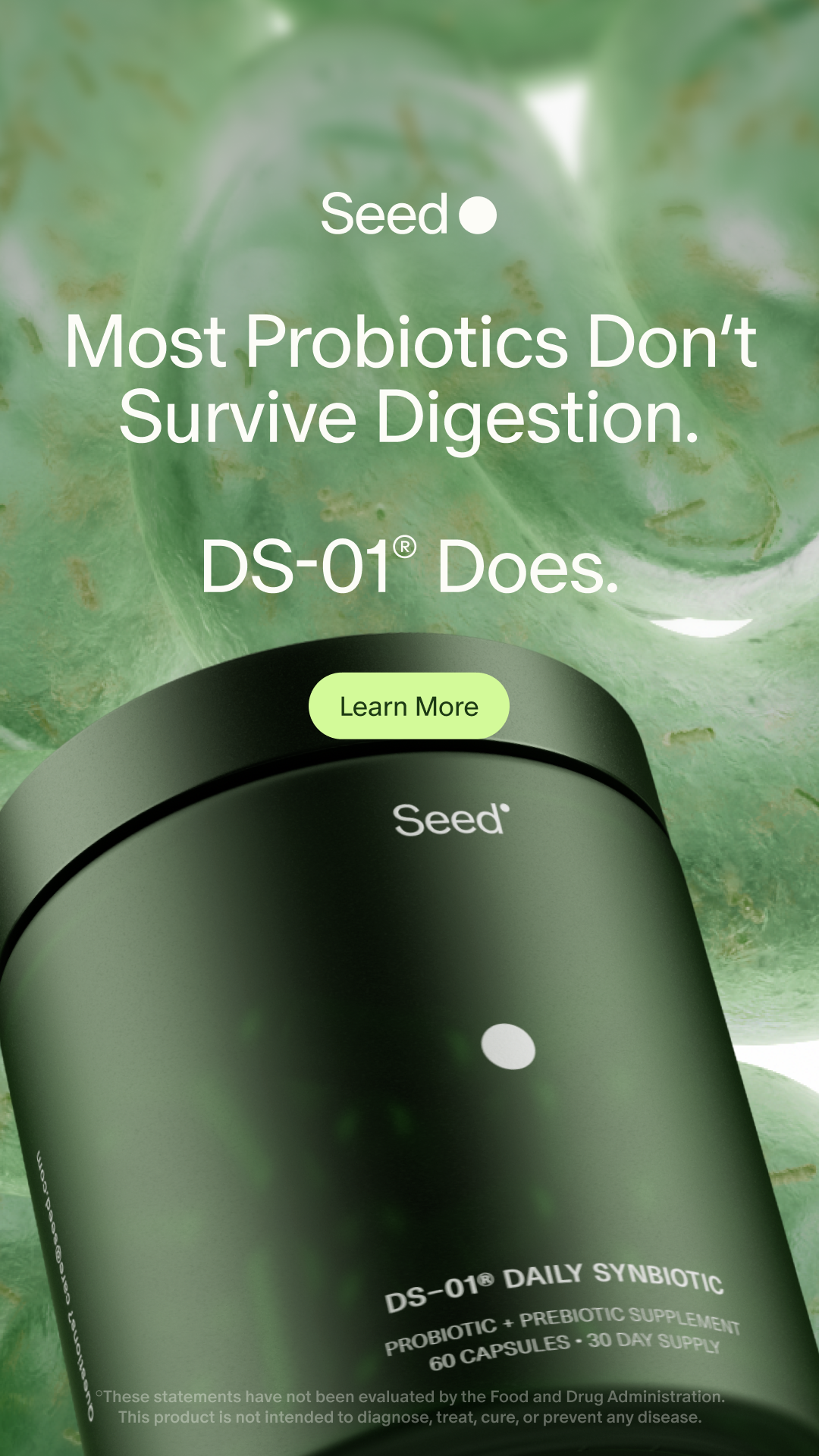 Seed — DS-01 jar with a digestion-survival message