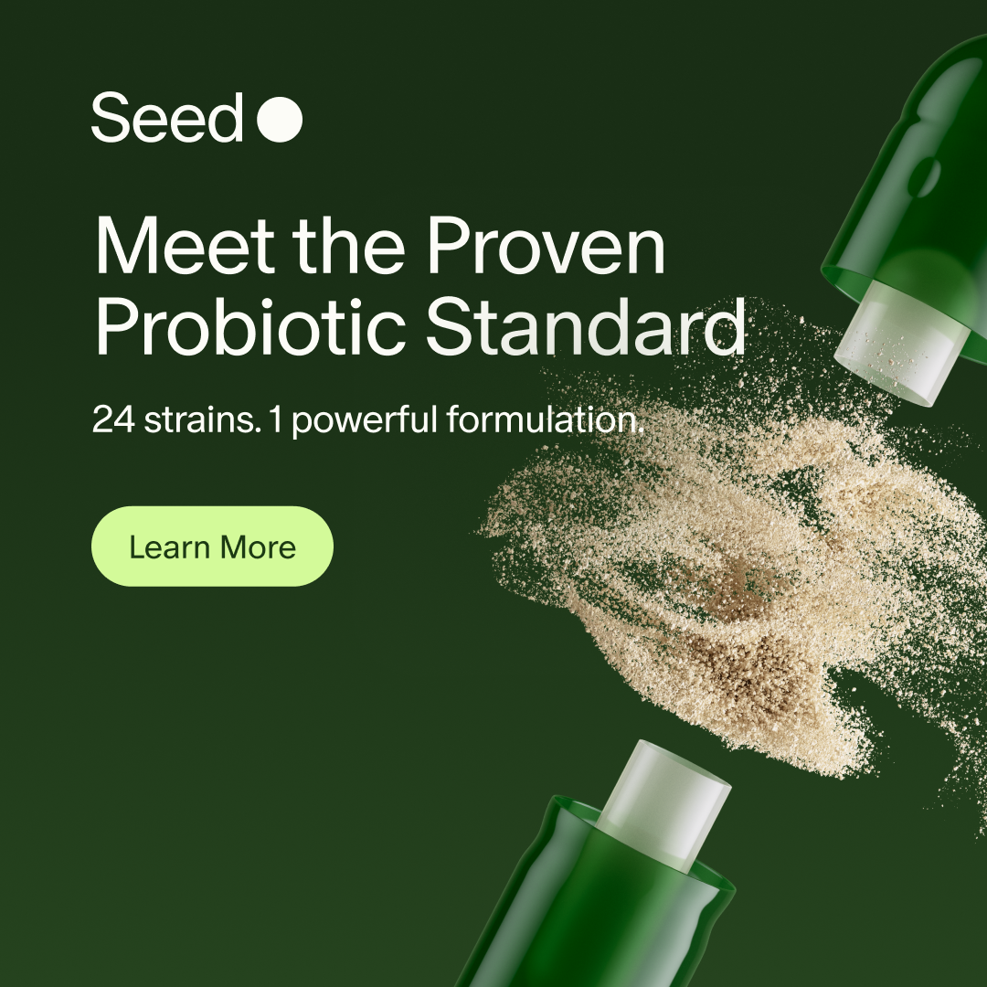 Seed — DS-01 capsule graphic with a 24-strain formulation message