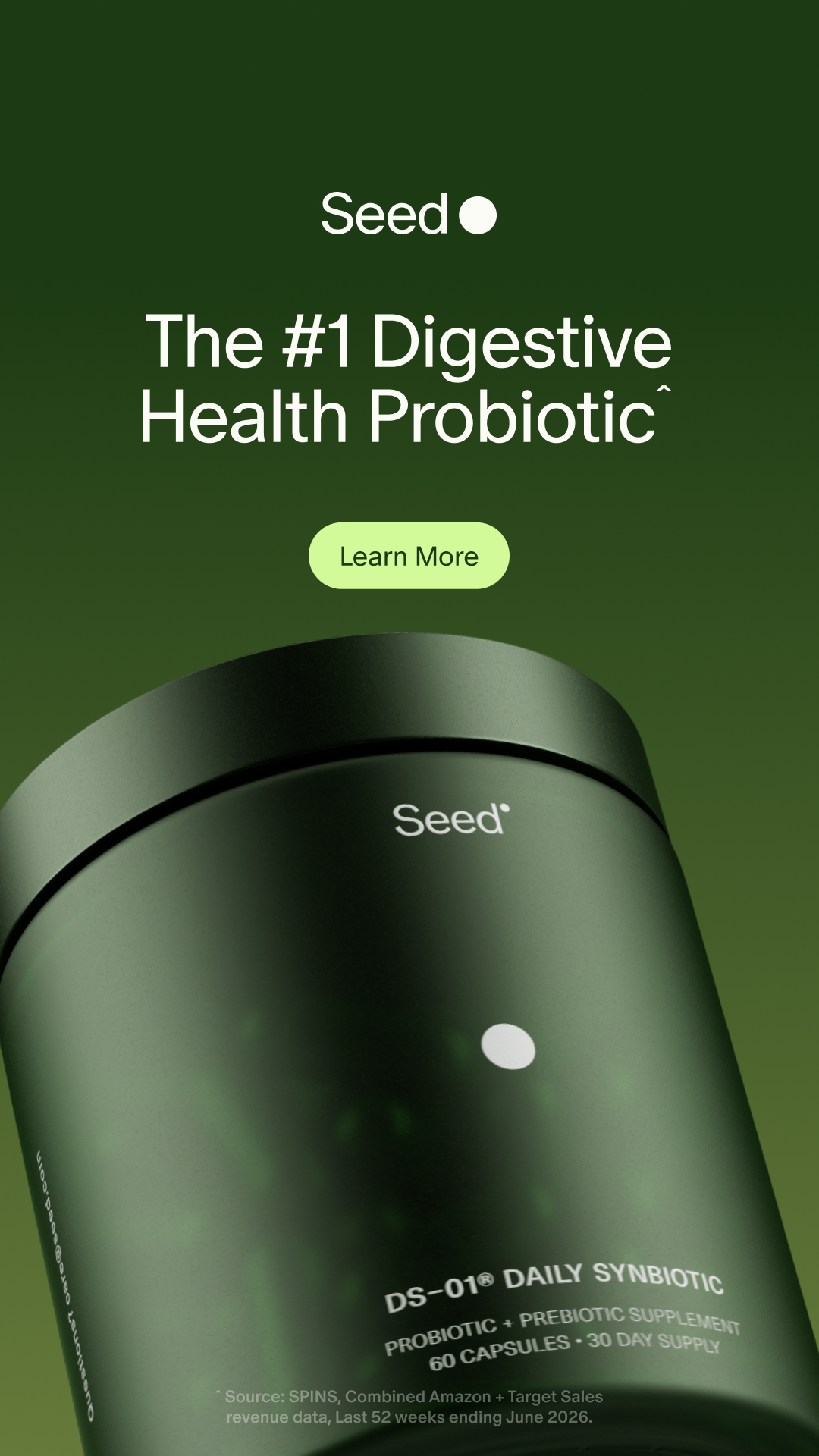 Seed — DS-01 jar with a number-one digestive-health sales claim