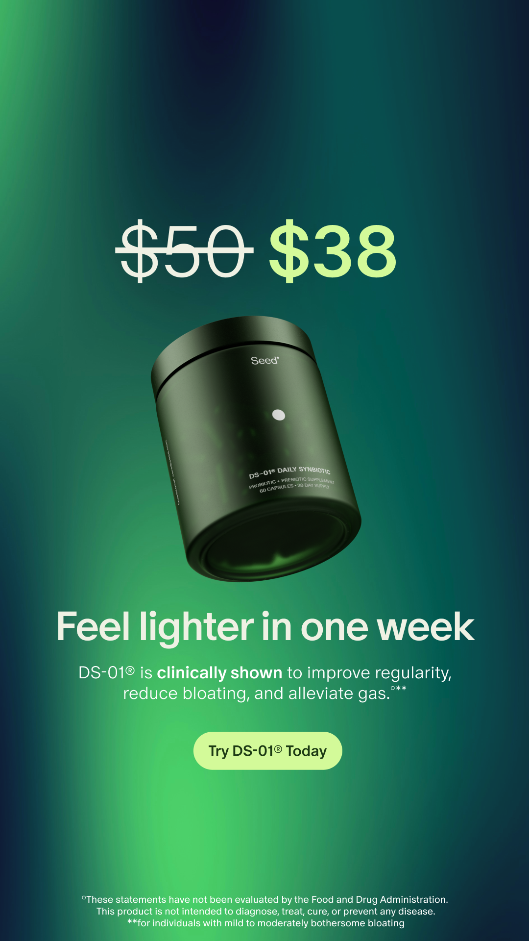 Seed — DS-01 digestive-health message with a $38 offer