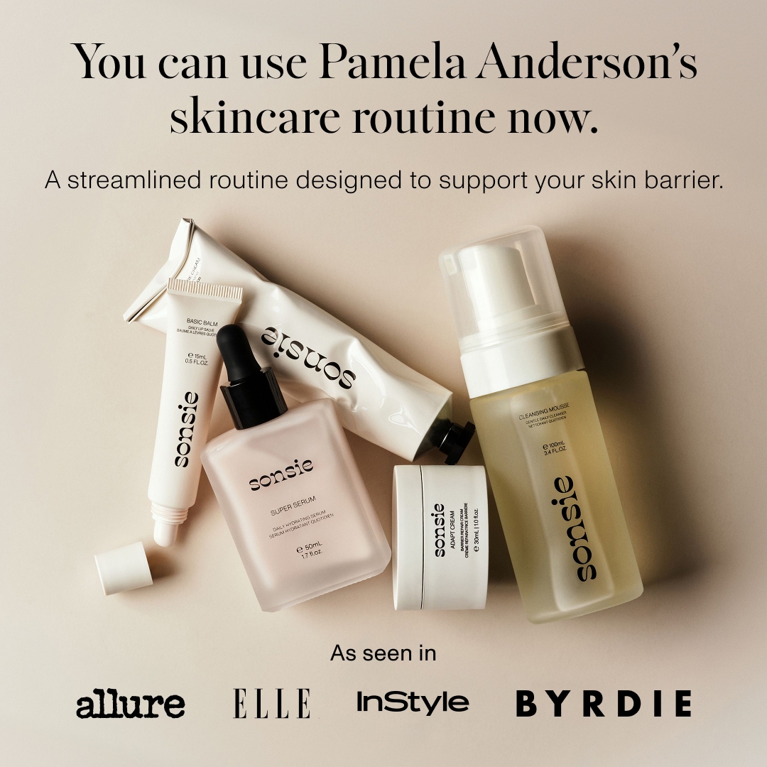 Sonsie — Pamela Anderson skincare-routine set with press logos