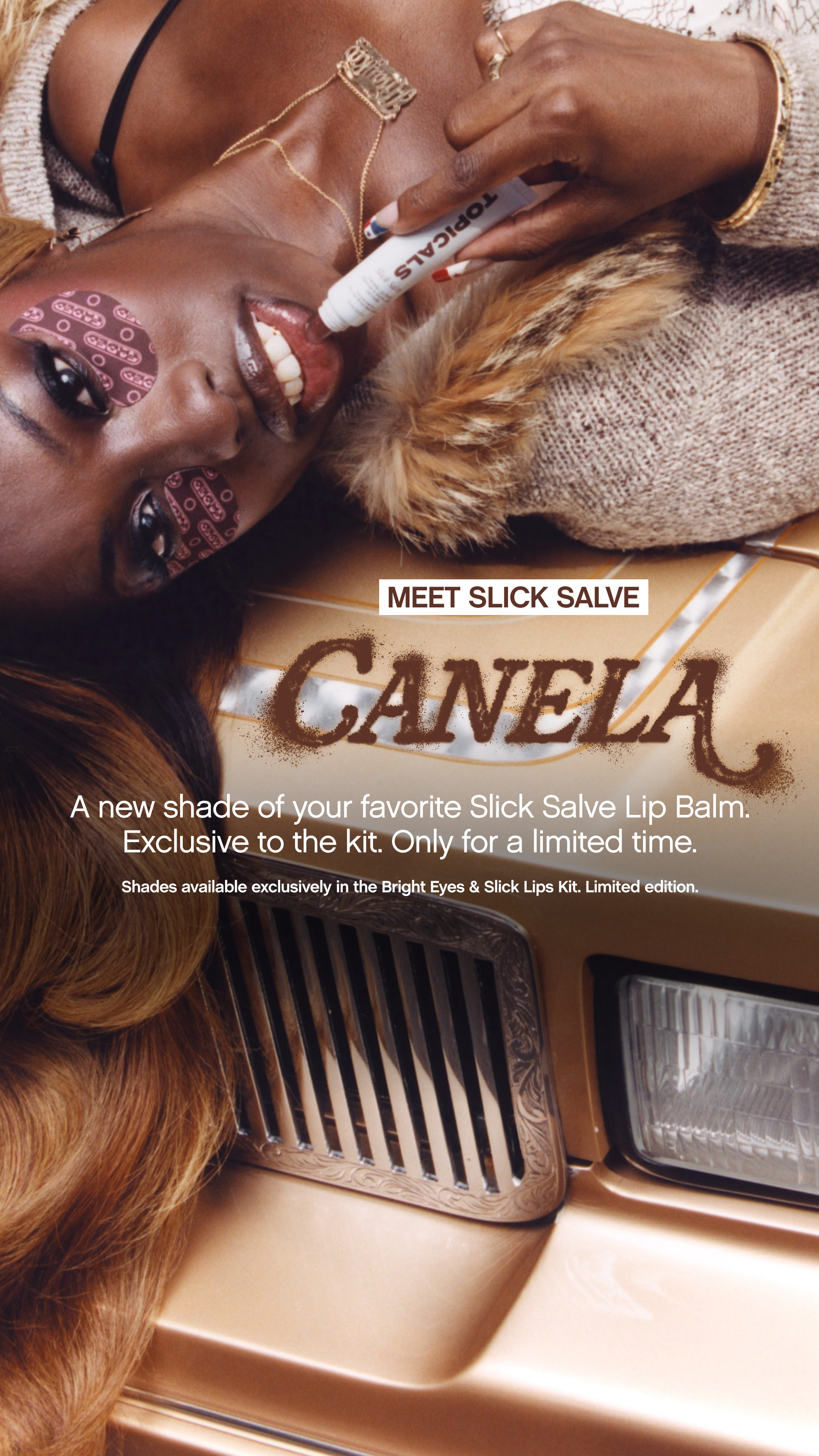 Topicals — Canela Slick Salve launch in a reclining beauty portrait