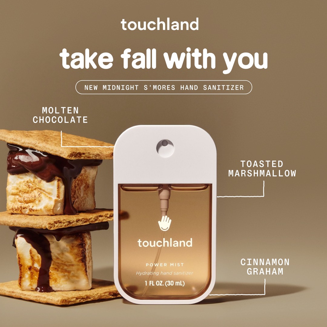 Touchland — Midnight S’mores sanitizer with dessert scent callouts