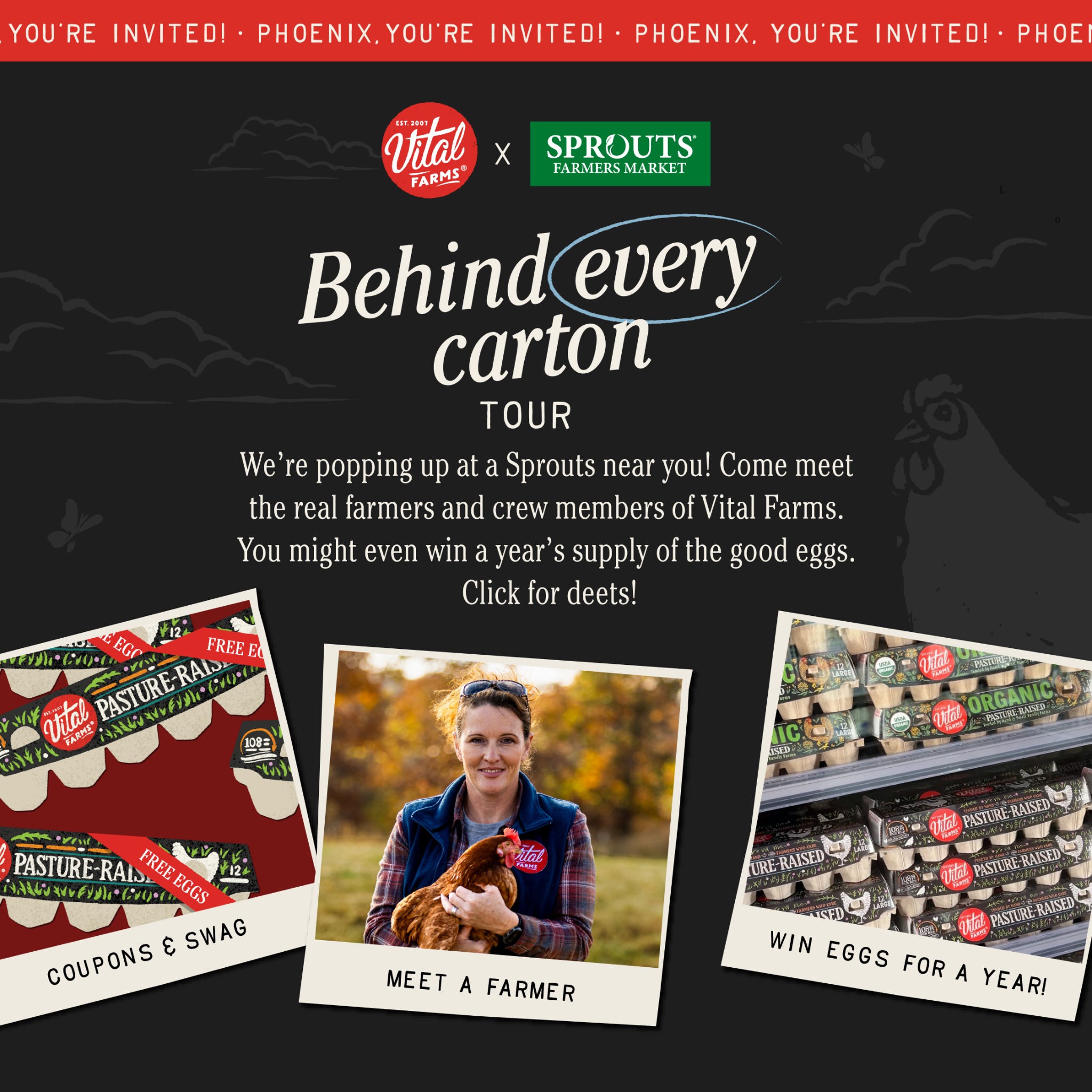 Vital Farms — Phoenix Behind Every Carton tour invitation with Sprouts