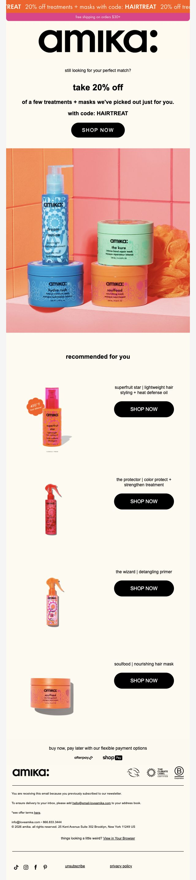 amika — 20% reminder with oil, treatment, primer and mask picks