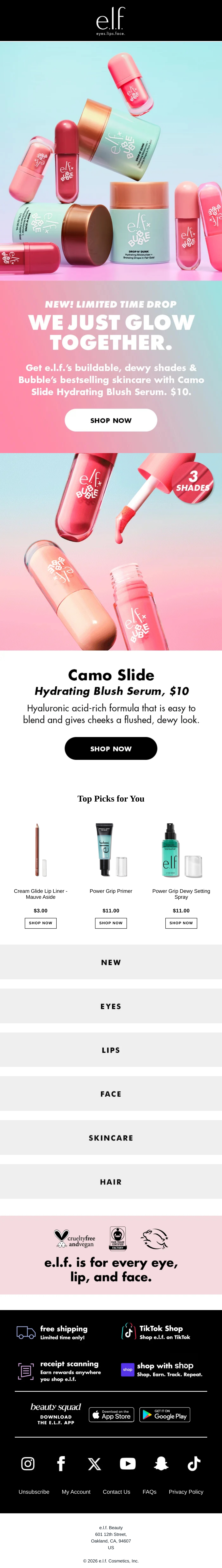 e.l.f. Cosmetics — e.l.f. x Bubble Camo Slide blush-serum collaboration