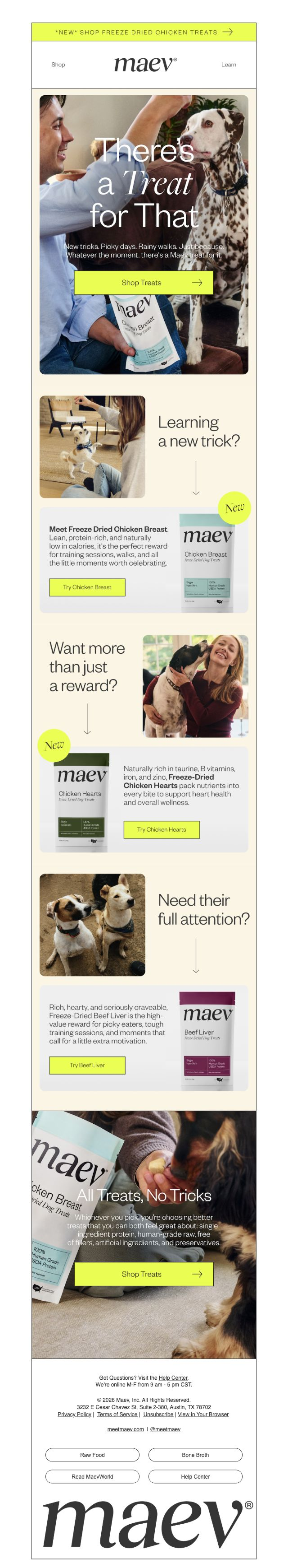 Maev — Freeze-dried chicken and beef treats for training and rewards