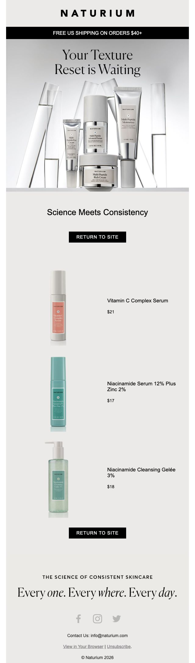 Naturium — Vitamin C and niacinamide routine with a return invitation