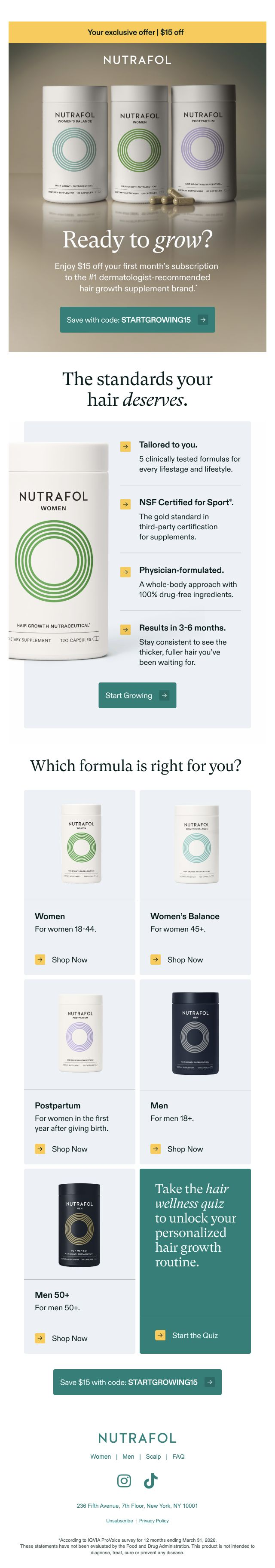 Nutrafol — $15 subscription offer and a guide to five hair formulas
