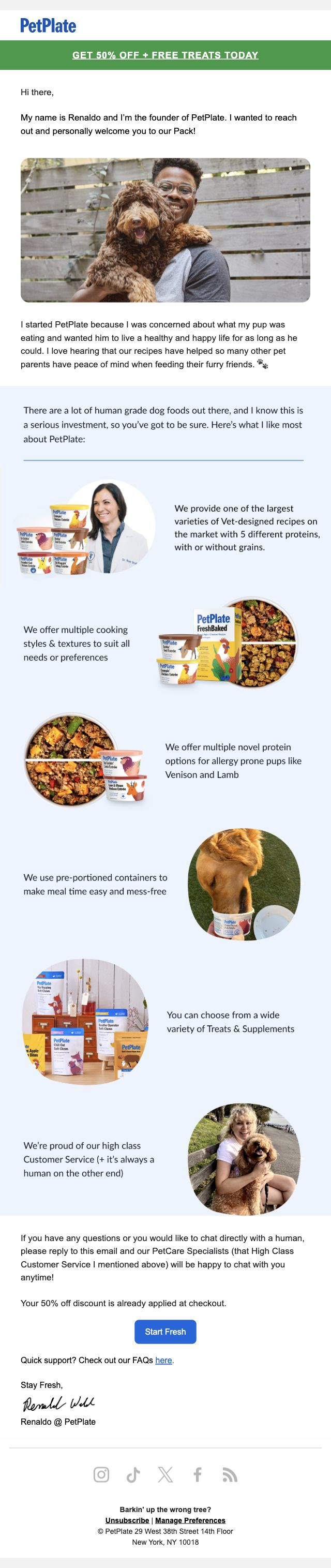 PetPlate — Founder Renaldo's product introduction and 50% first-box offer