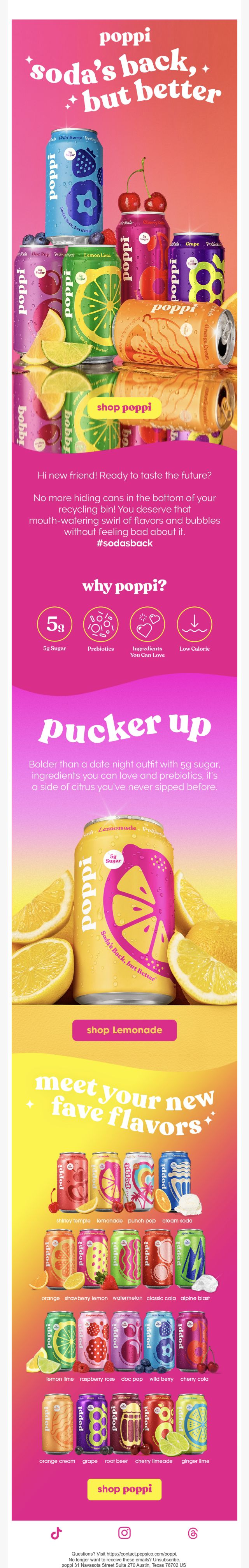 Poppi — Soda introduction, lemonade feature and a full flavor lineup