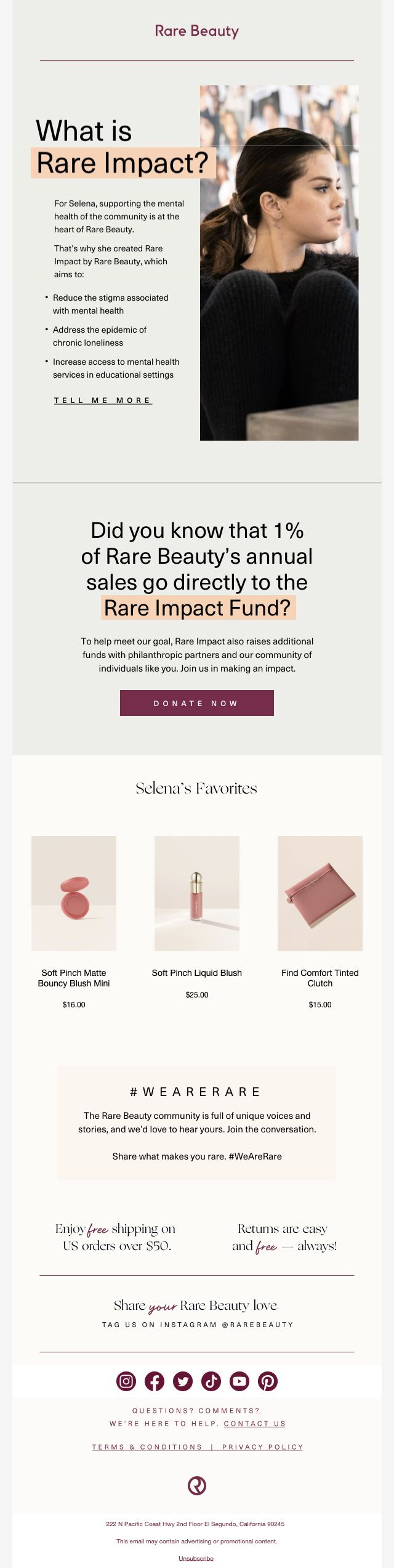 Rare Beauty — Selena's Rare Impact introduction and donation invitation