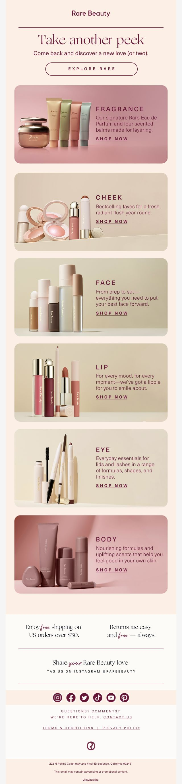 Rare Beauty — Fragrance, makeup and body-care browse reminder