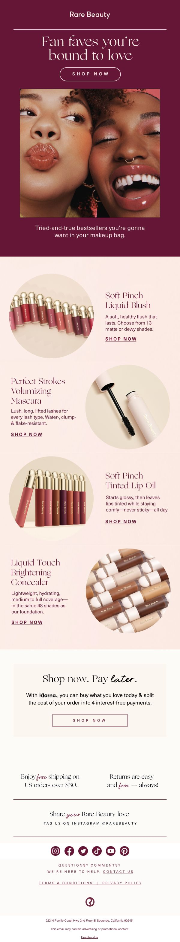 Rare Beauty — Blush, mascara, lip oil and concealer bestsellers