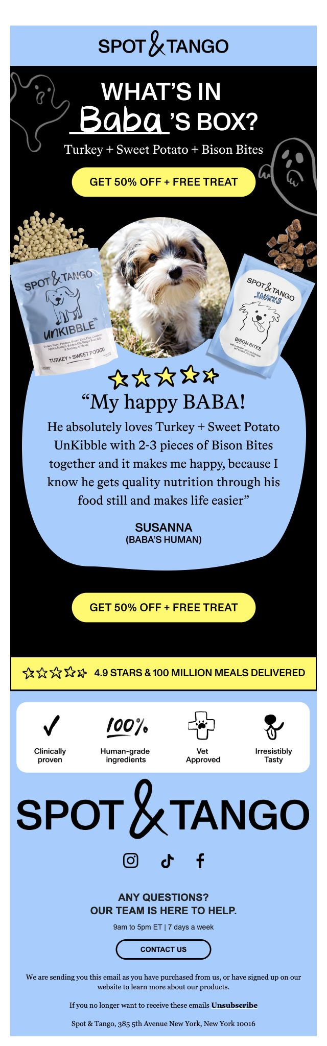Spot & Tango — Turkey and sweet potato meal with a free-treat offer