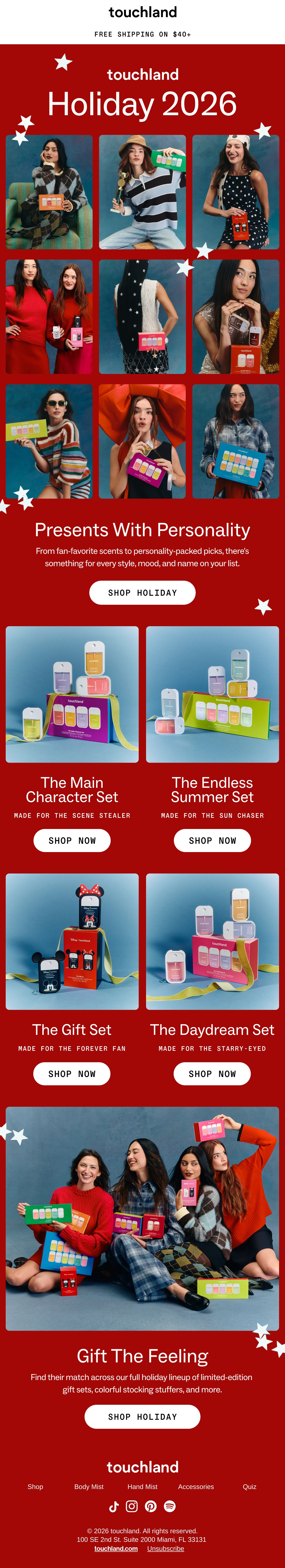 Touchland — Holiday 2026 gift sets matched to different personalities