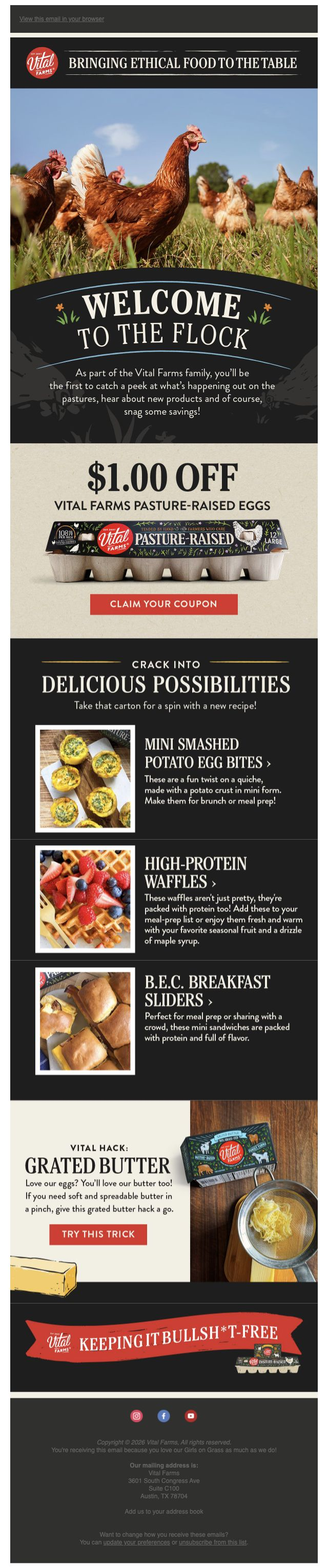 Vital Farms — $1 egg coupon, breakfast recipes and a grated-butter tip