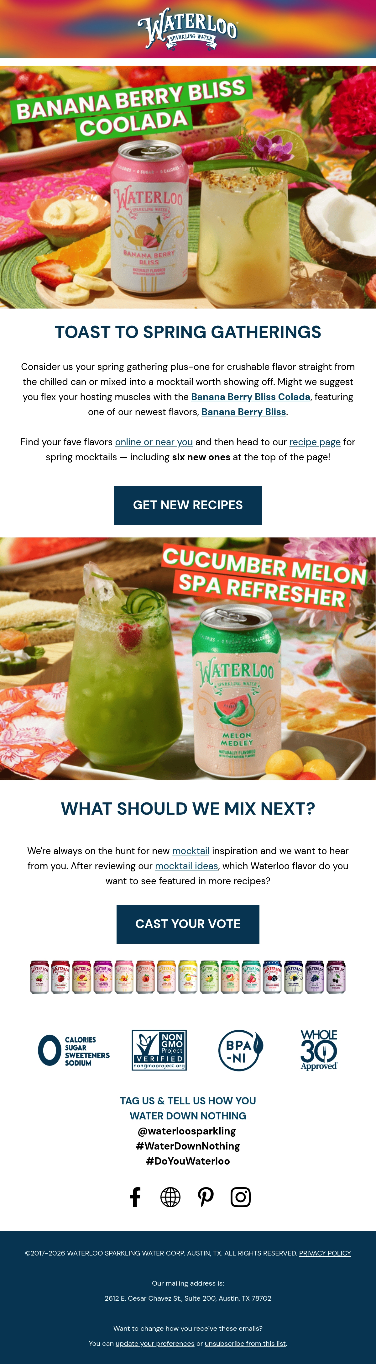 Waterloo — Spring mocktail ideas and a vote on the next Waterloo recipe flavor