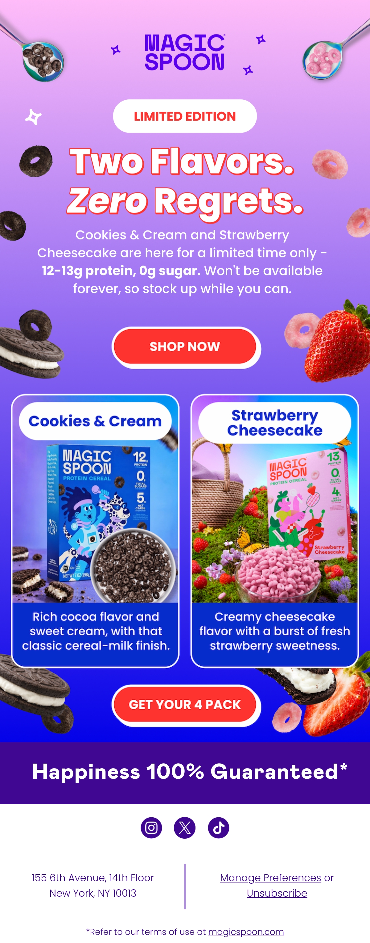 Magic Spoon — Cookies & Cream and Strawberry Cheesecake cereal launch