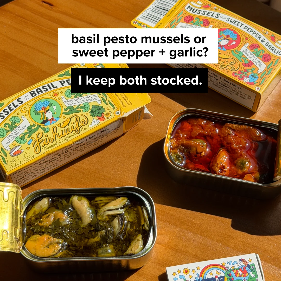 Fishwife — Fishwife Mussels with Basil Pesto and Sweet Pepper & Garlic