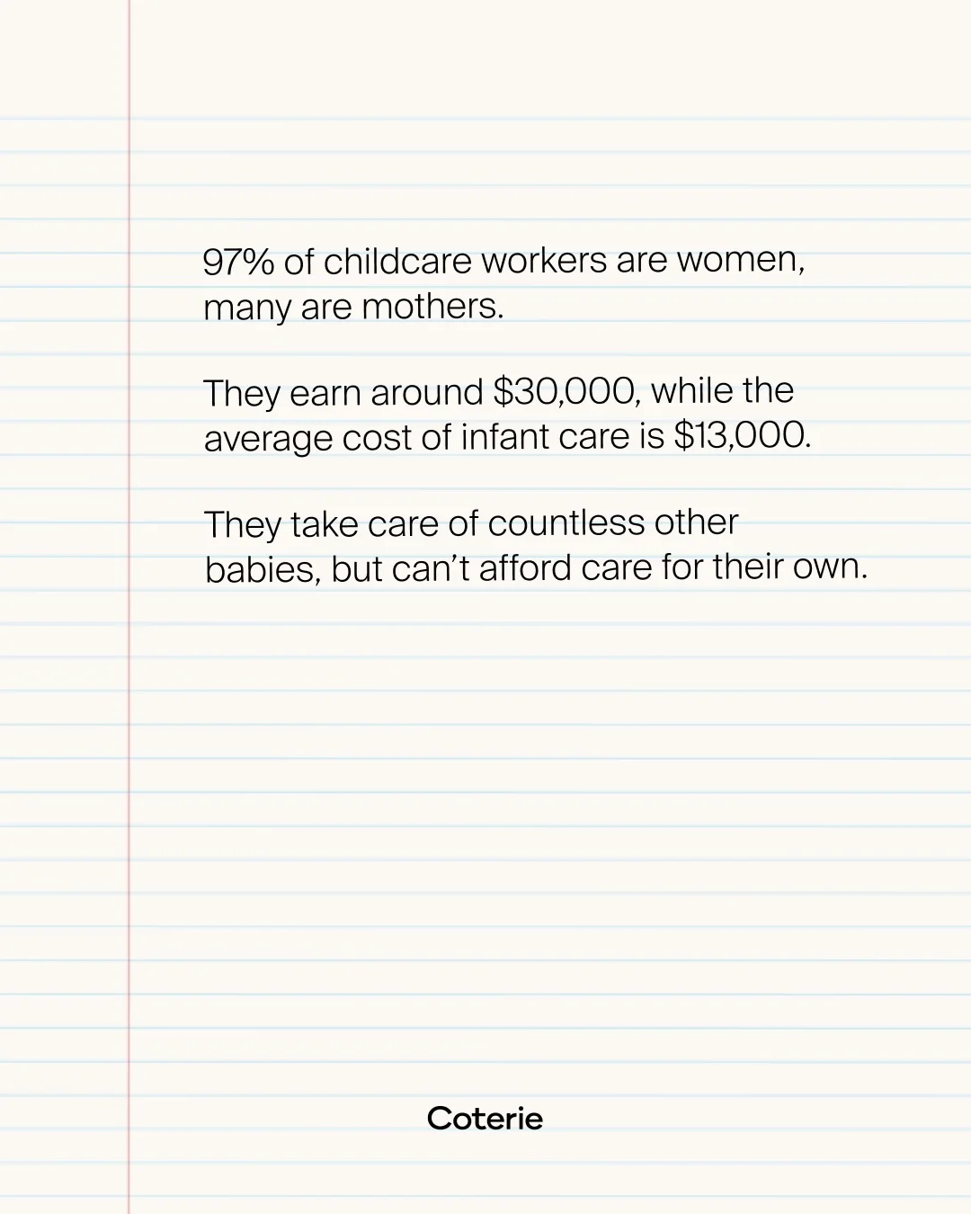 Coterie — Childcare-worker wages explained on ruled notebook paper