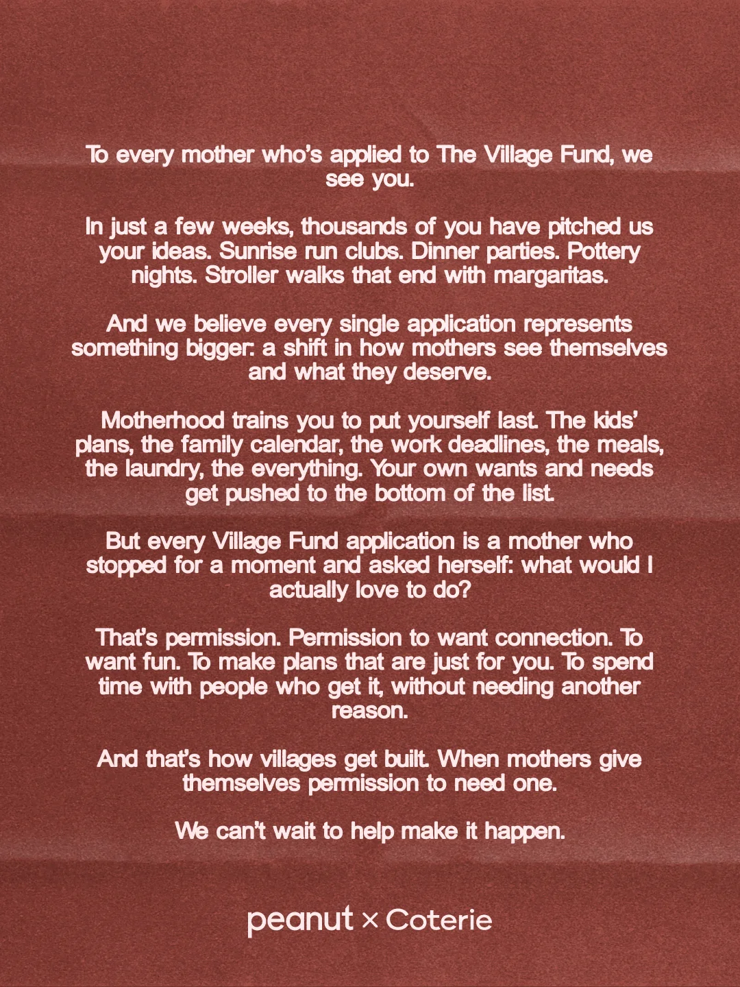 Coterie — A quote from a mother applying to The Village Fund