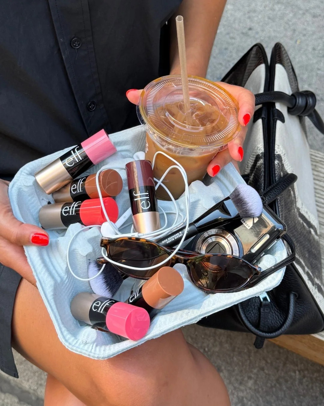 e.l.f. Cosmetics — Soft Glam blush and bronzer sticks packed for a coffee run