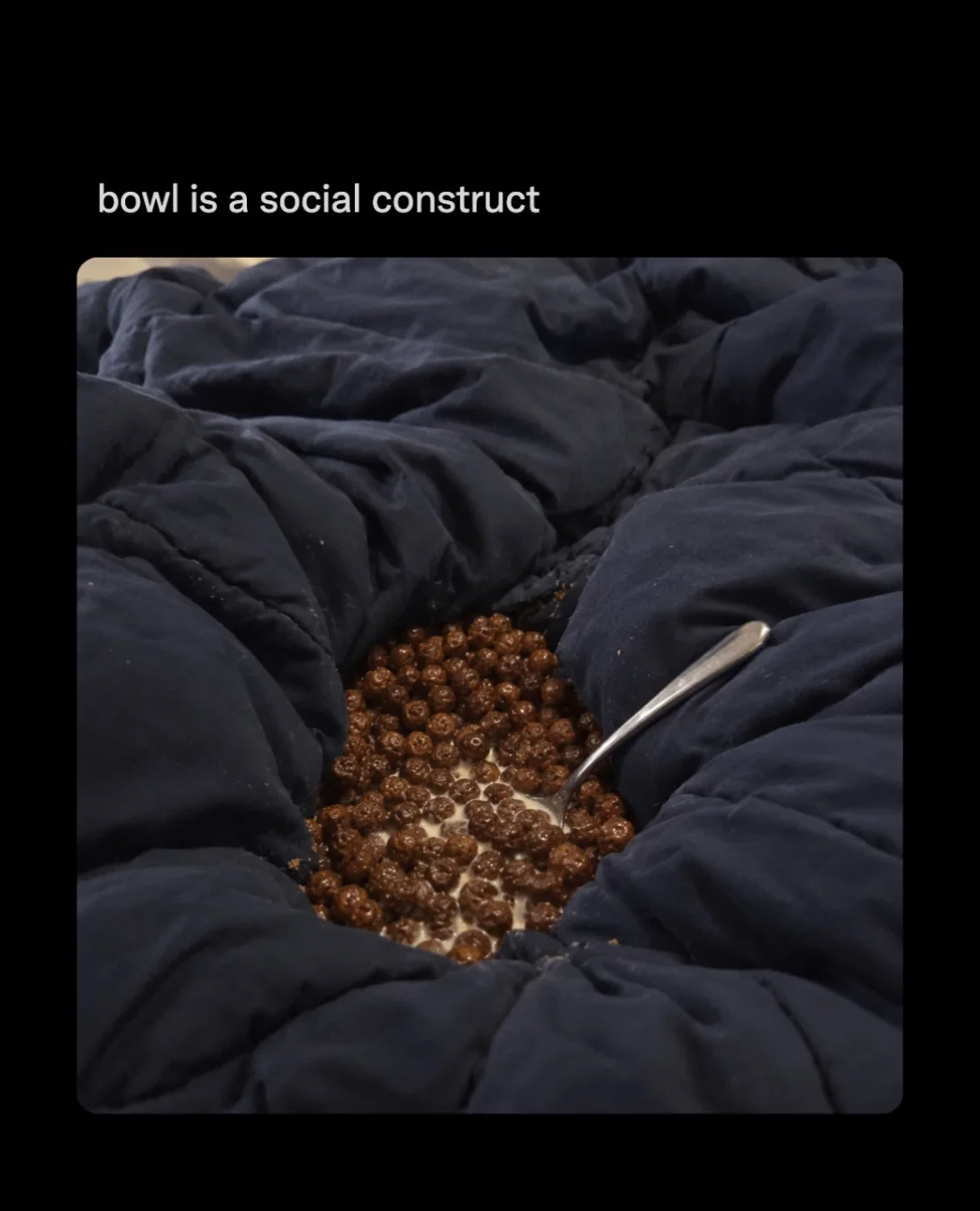 Man Cereal — Cereal poured into a fold of bed linen
