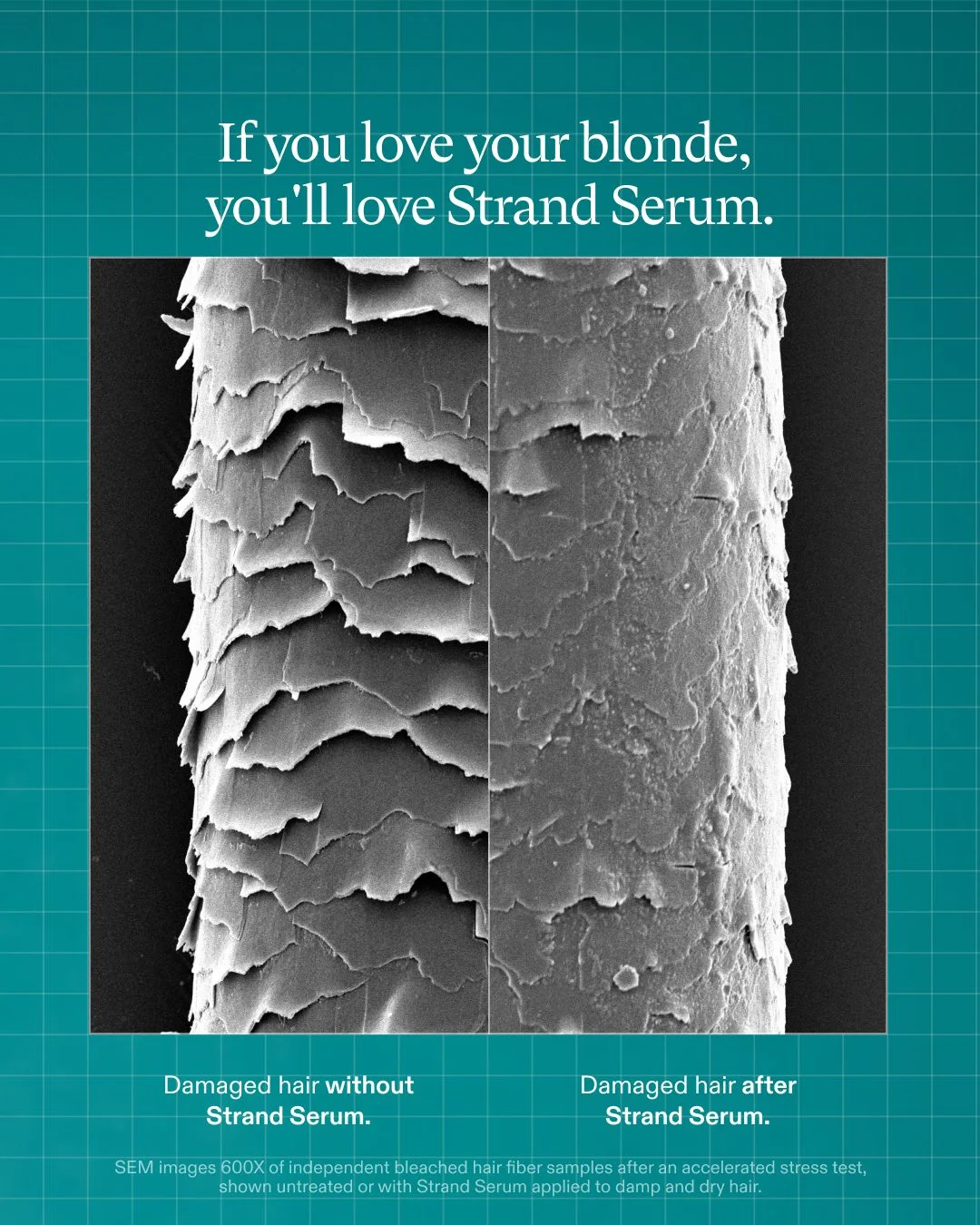 Nutrafol — Microscopic hair-damage images on a teal background