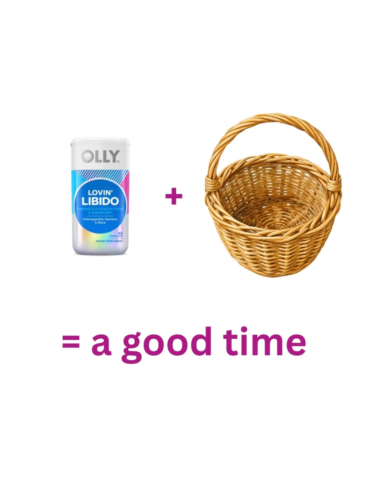 OLLY — A libido supplement and a picnic basket in an equation joke