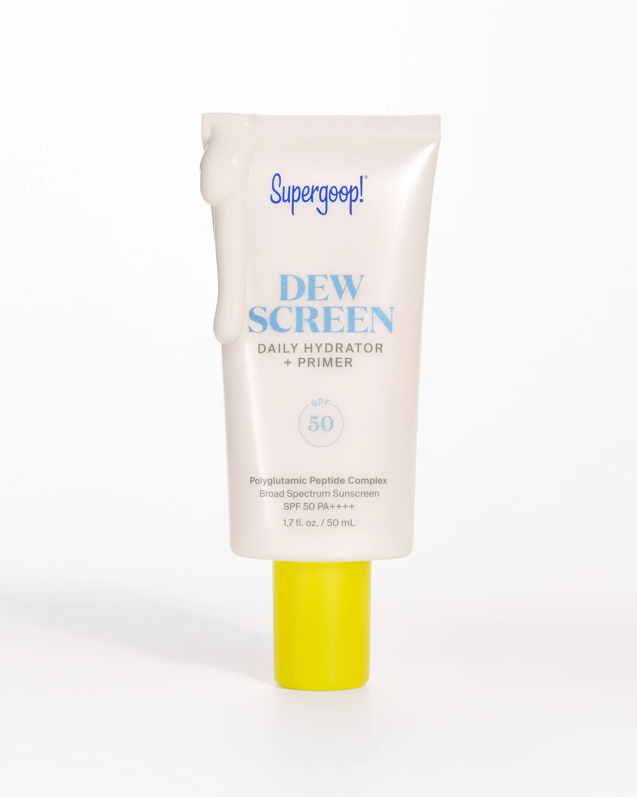 Supergoop! — Dewscreen SPF 50 introduced through a product shot and application portrait