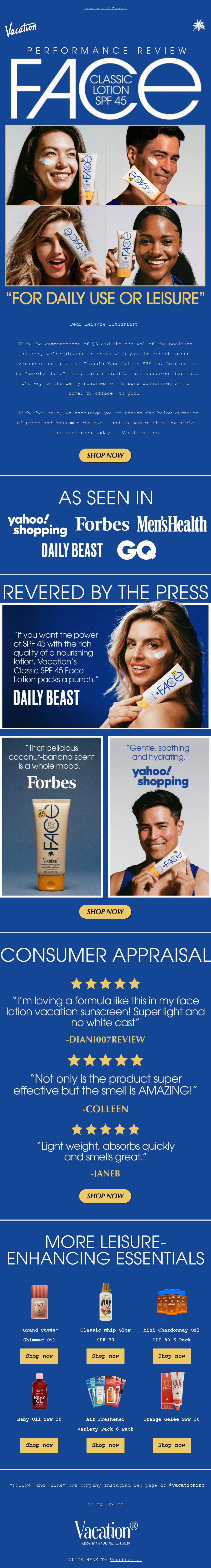 Vacation — Invisible face sunscreen performance review