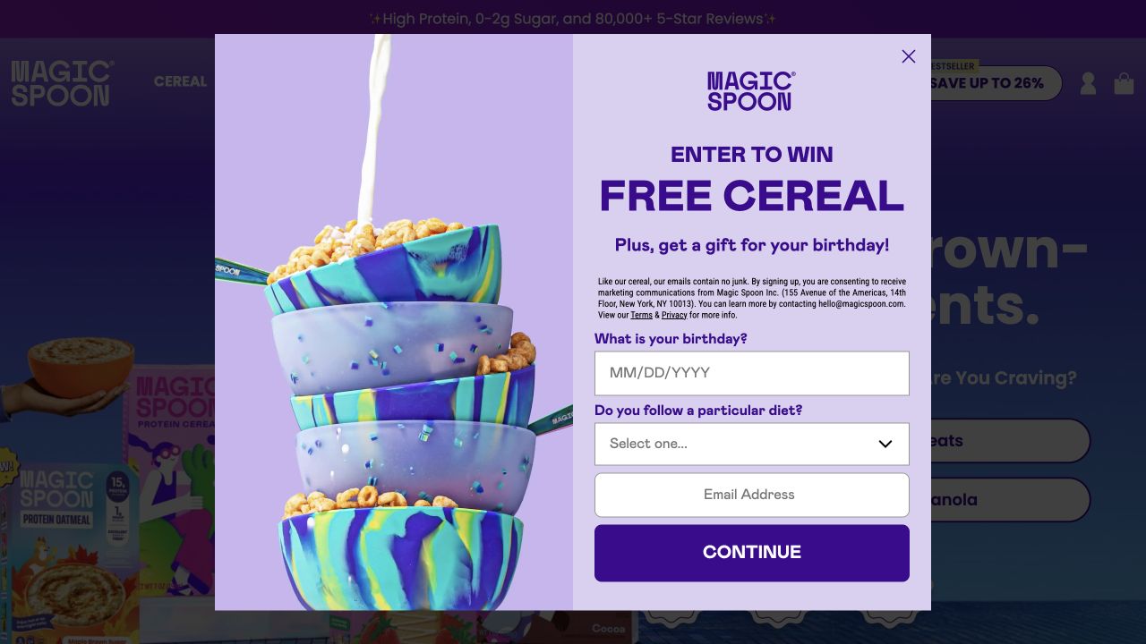 Magic Spoon — Welcome signup popup