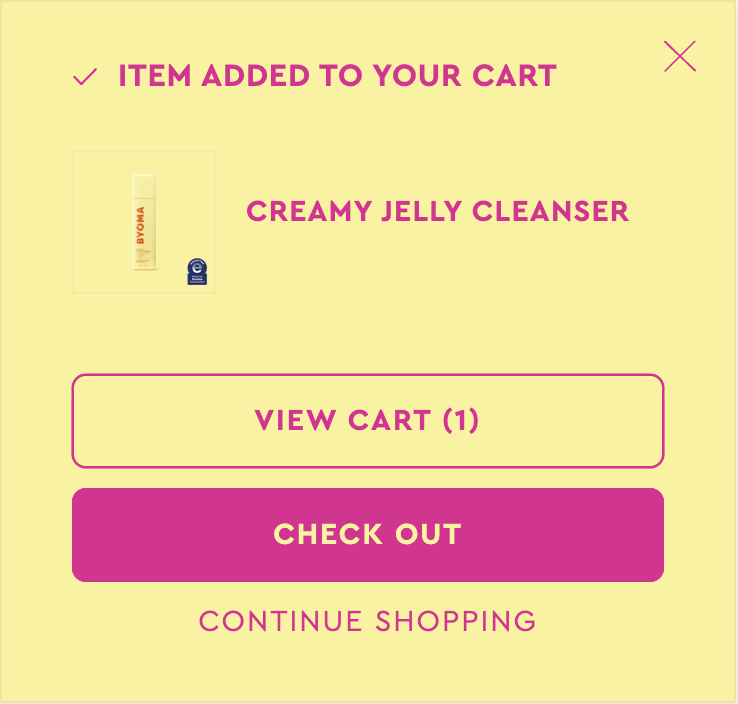 BYOMA — A compact added-item confirmation with a cart-count link