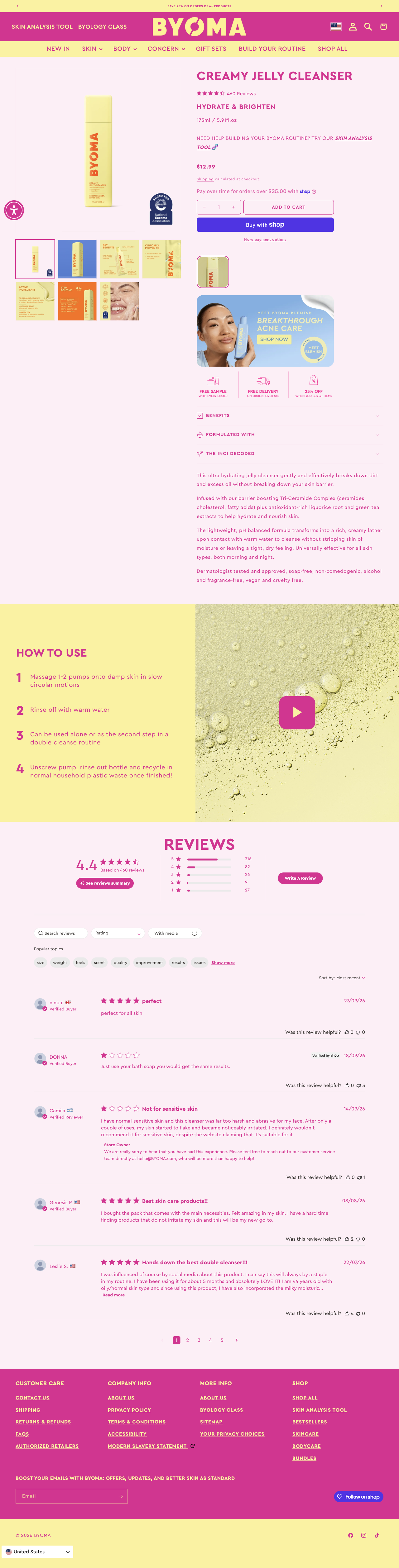BYOMA — Cleanser details, application steps and customer review browsing