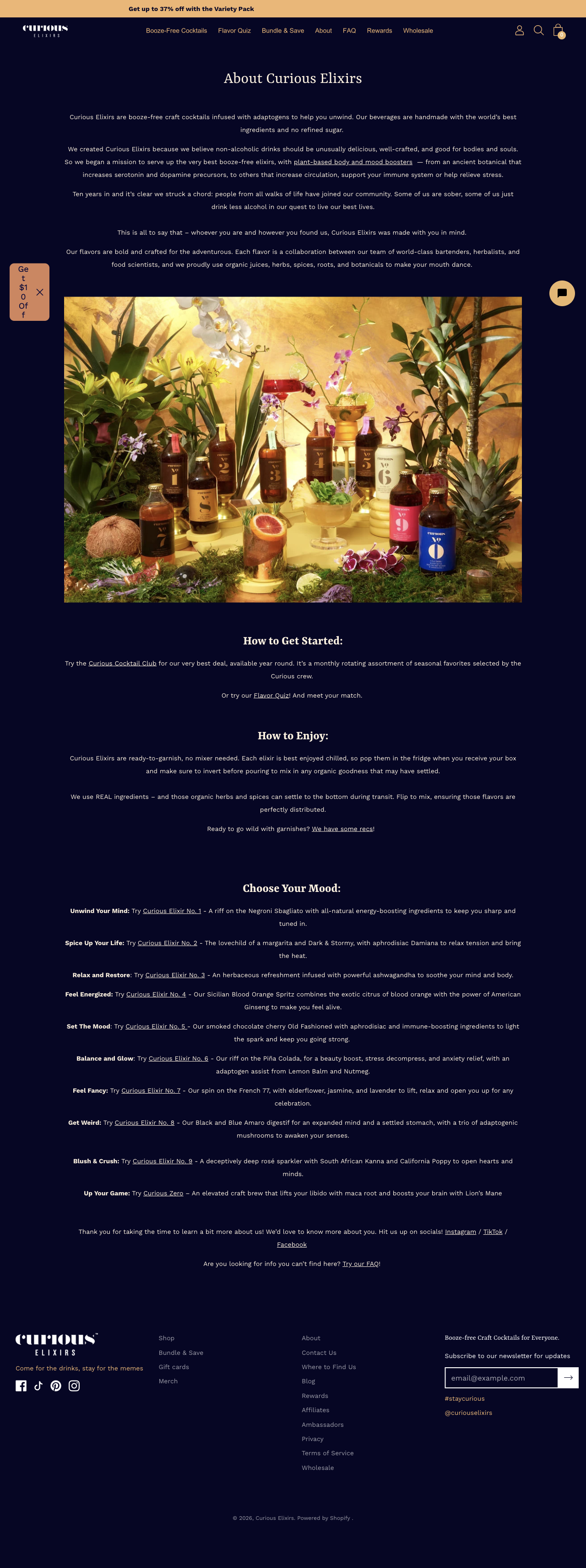 Curious Elixirs — A cocktail still life and flavor-by-mood guidance