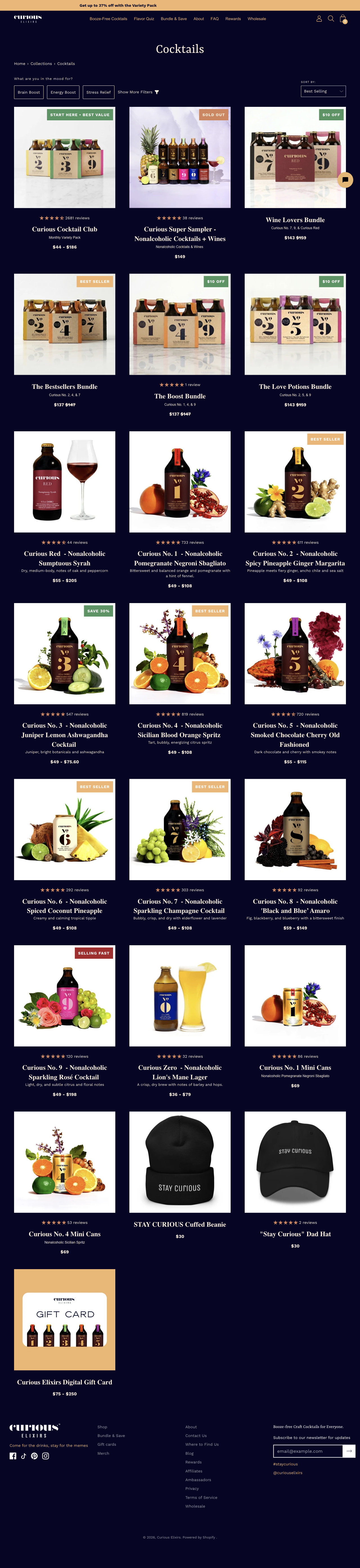 Curious Elixirs — Cocktail bottles, variety bundles and gifts on a dark grid