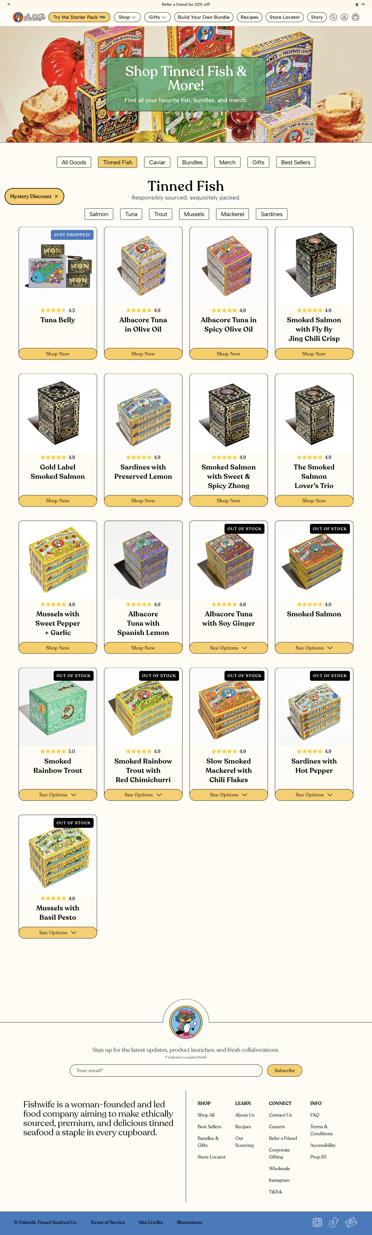 Fishwife — Illustrated tins and seafood-type filters frame the assortment