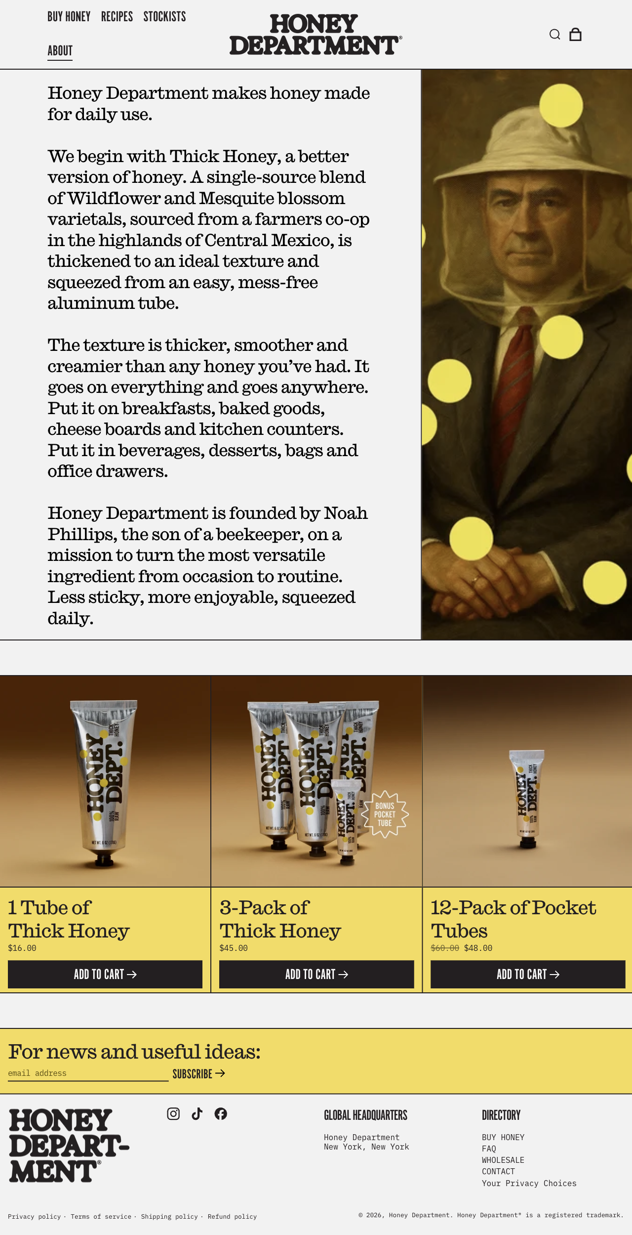 Honey Department — A beekeeper portrait beside the honey story