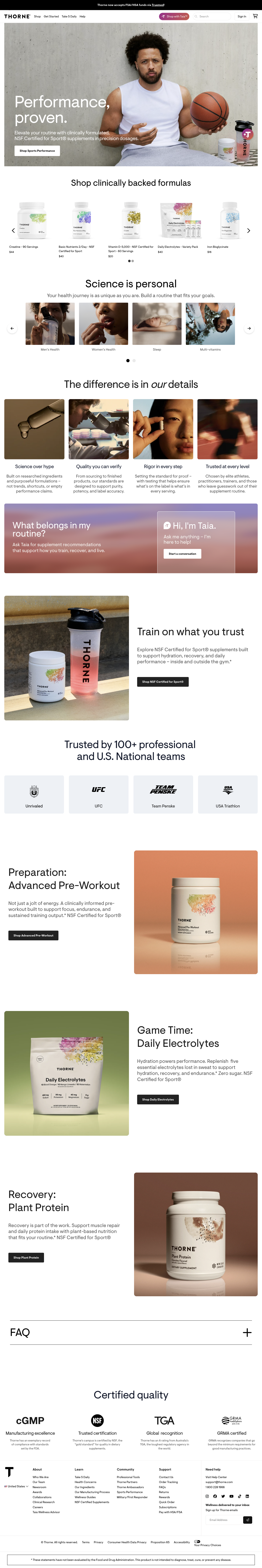 Thorne — Athlete photography and a structured supplement assortment
