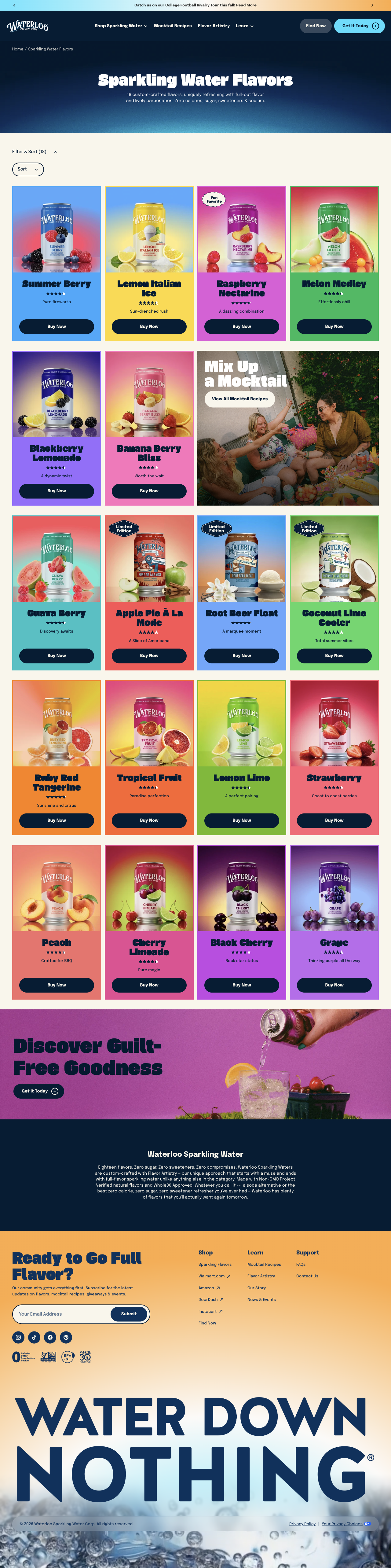 Waterloo — Color-coded flavor cards with a mocktail feature