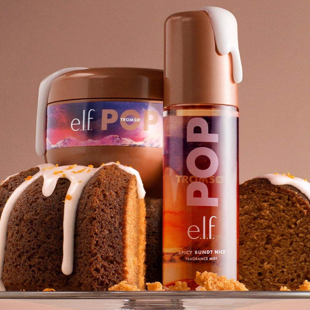 e.l.f. POP fragrance mist and body cream with iced bundt cake