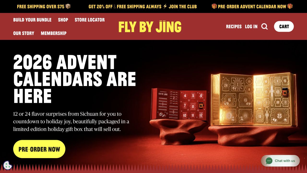 Fly By Jing website: Bold type and Sichuan flavors