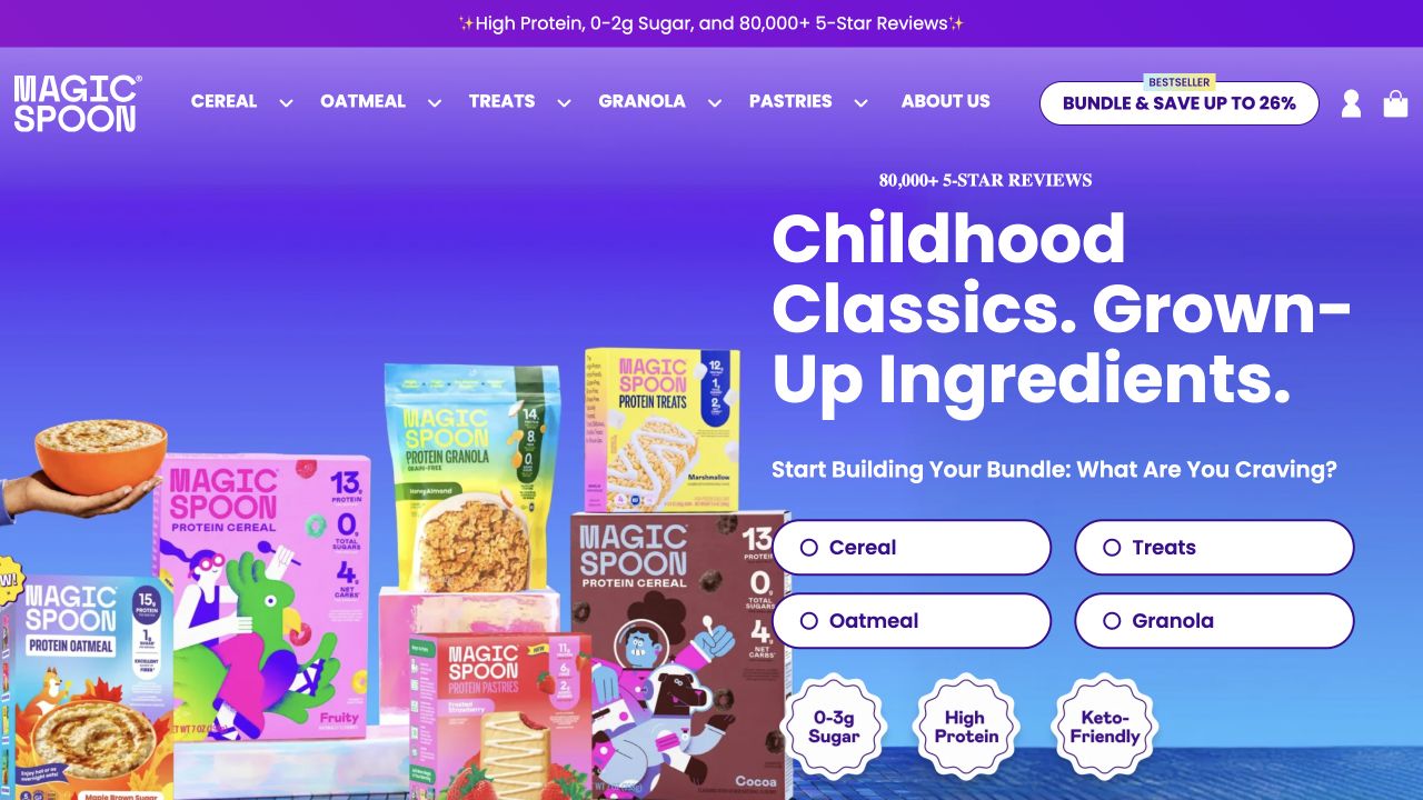 Magic Spoon website: Childhood cereal reimagined in full color
